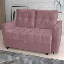 Sofá Cama para Sala de Estar Cross Veludo Turkey Rosa