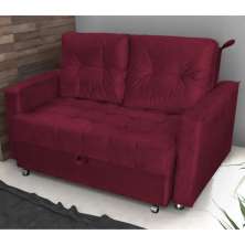 Sofá Cama para Sala de Estar Cross Veludo Vinho