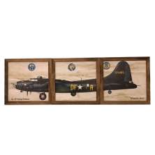 Kit Quadros Decorativo Quarto Sala 60x20Cm Avião BELL Madeira