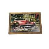 Quadro Madeira Mdf 20x30 C/ Moldura e Acab. Carro Retro Verm