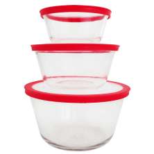 Conjunto 3 Potes de Vidro Redondo com Tampa Tigelas 600ml 1,2l 1,4l Marinex