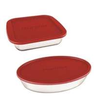 Conjunto Assadeiras De Vidro Com Tampa Marinex 02 Peças