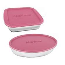 Conjunto Assadeiras De Vidro Com Tampa Marinex 02 Peças