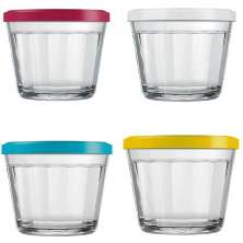 Kit 4 Tigelas Pequenas Potes Americanos de Vidro 150ml Marinex com Tampa Plástica Colorida