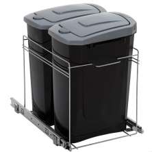 Lixeira Dupla Deslizante Cozinha 15l Preta Aço Inox Corrediç
