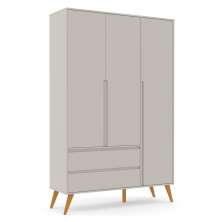 Guarda Roupa Infantil 3 Portas e 2 Gavetas Retrô Clean Cinza/Eco Wood - Matic Móveis