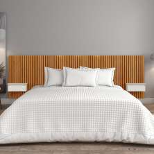 Cabeceira King Paris Ripado Quarto 2 Mesas com Gaveta Naturale/Off White