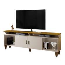 Rack Arizona 2 portas Tv até 65 polegadas pés Madeira Maciça Mavaular Off/Mel