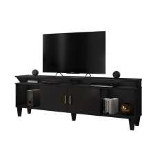 Rack Arizona 2 portas Tv até 65 polegadas pés Madeira Maciça Mavaular Preto