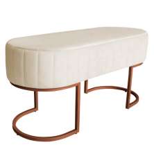 Banco Recamier Estofado Luana Base Bronze Veludo Bege - Montanaris Decor