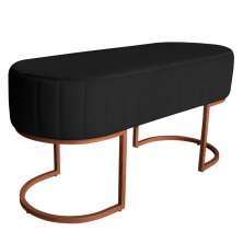 Banco Recamier Estofado Luana Base Bronze Veludo Preto - Montanaris Decor