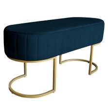 Banco Recamier Estofado Luana Base Gold Veludo Azul Marinho - Montanaris Decor