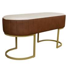 Banco Recamier Estofado Luana Base Gold Veludo Bege/Pu Caramelo - Montanaris Decor