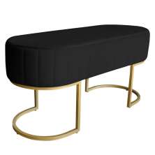 Banco Recamier Estofado Luana Base Gold Veludo Preto - Montanaris Decor