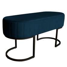 Banco Recamier Estofado Luana Base Preta Veludo Azul Marinho - Montanaris Decor