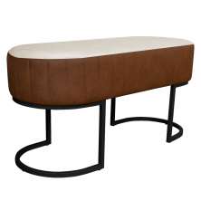 Banco Recamier Estofado Luana Base Preta Veludo Bege/Pu Caramelo - Montanaris Decor