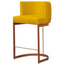 Banqueta Estofada Emily Base Bronze Veludo Amarelo - Montanaris Decor