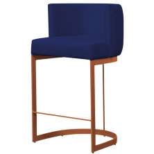 Banqueta Estofada Emily Base Bronze Veludo Azul Marinho - Montanaris Decor