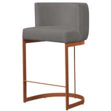Banqueta Estofada Emily Base Bronze Veludo Cinza Escuro - Montanaris Decor