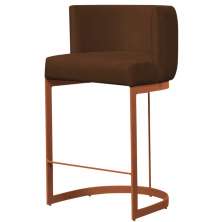 Banqueta Estofada Emily Base Bronze Veludo Marrom - Montanaris Decor