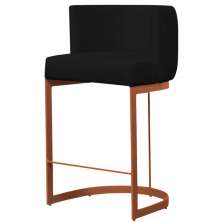 Banqueta Estofada Emily Base Bronze Veludo Preto - Montanaris Decor