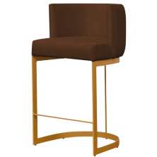 Banqueta Estofada Emily Base Gold Veludo Marrom - Montanaris Decor