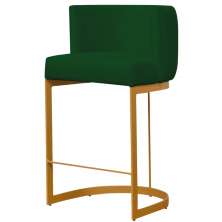 Banqueta Estofada Emily Base Gold Veludo Verde - Montanaris Decor