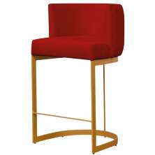 Banqueta Estofada Emily Base Gold Veludo Vermelho - Montanaris Decor