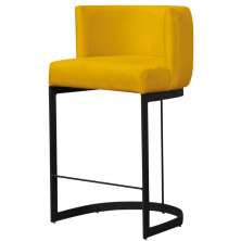 Banqueta Estofada Emily Base Preto Veludo Amarelo - Montanaris Decor