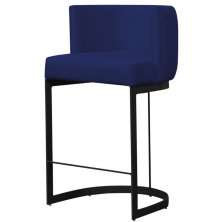 Banqueta Estofada Emily Base Preto Veludo Azul Marinho - Montanaris Decor