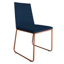 Cadeira de Jantar Estofada Lille Base Bronze Veludo Azul Marinho - Montanaris Decor