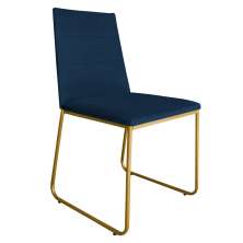 Cadeira de Jantar Estofada Lille Base Gold Veludo Azul Marinho - Montanaris Decor