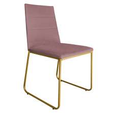 Cadeira de Jantar Estofada Lille Base Gold Veludo Rosê - Montanaris Decor
