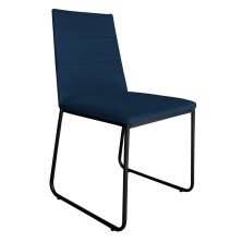 Cadeira de Jantar Estofada Lille Base Preta Veludo Azul Marinho - Montanaris Decor