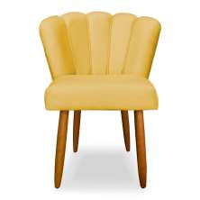 Cadeira de Jantar Pétala Estofada Pés Palito Veludo Amarelo - Montanaris Decor