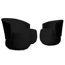 Conjunto Sofá Namoradeira com Poltrona Lara Veludo Preto/PU Preto - Montanaris Decor