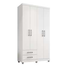 Guarda Roupa Solteiro 4 Portas 2 Gavetas Louise Branco - Montanaris Decor