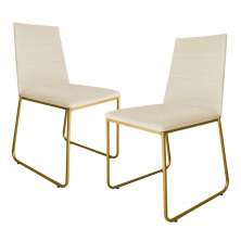 Kit 02 Cadeira de Jantar Estofada Lille Base Gold Courino Bege  - Montanaris Decor