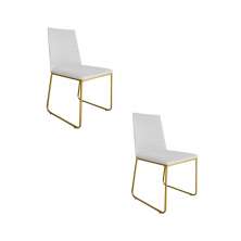 Kit 02 Cadeira de Jantar Estofada Lille Base Gold Courino Branco  - Montanaris Decor