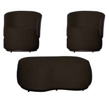 Kit 02 Poltronas  e 01 Puff Decorativo Beatriz Veludo Marrom/PU Marrom - Montanaris Decor