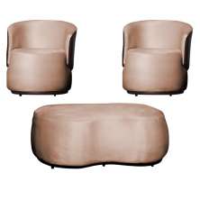 Kit 02 Poltronas  e 01 Puff Decorativo Beatriz Veludo Rosa/PU Marrom - Montanaris Decor