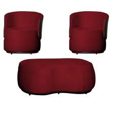Kit 02 Poltronas  e 01 Puff Decorativo Beatriz Veludo Vermelho/PU Marrom - Montanaris Decor