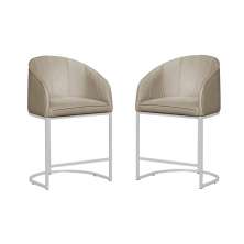 Kit 02 Poltronas Cadeira Banqueta Mia Base Branca Veludo Bege - Montanaris Decor