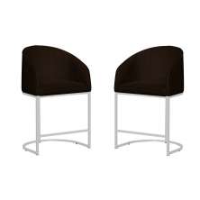 Kit 02 Poltronas Cadeira Banqueta Mia Base Branca Veludo Marrom  - Montanaris Decor