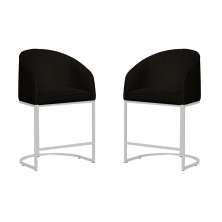 Kit 02 Poltronas Cadeira Banqueta Mia Base Branca Veludo Preto - Montanaris Decor