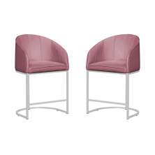 Kit 02 Poltronas Cadeira Banqueta Mia Base Branca Veludo Rosa - Montanaris Decor