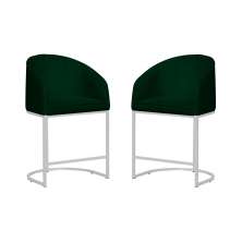 Kit 02 Poltronas Cadeira Banqueta Mia Base Branca Veludo Verde - Montanaris Decor