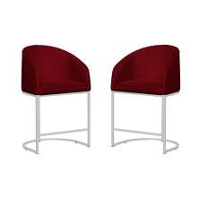 Kit 02 Poltronas Cadeira Banqueta Mia Base Branca Veludo Vermelho - Montanaris Decor