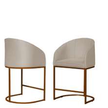 Kit 02 Poltronas Cadeira Banqueta Mia Base Bronze Veludo Bege - Montanaris Decor