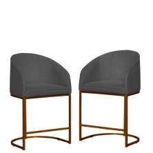 Kit 02 Poltronas Cadeira Banqueta Mia Base Bronze Veludo Cinza - Montanaris Decor